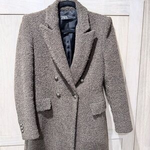 Zara Women's Taupe Double-Breasted Blazer